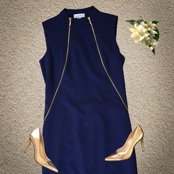 Calvin Klein Dresses & Skirts - Calvin Klein Navy Zip Front Shift Dress Size 2